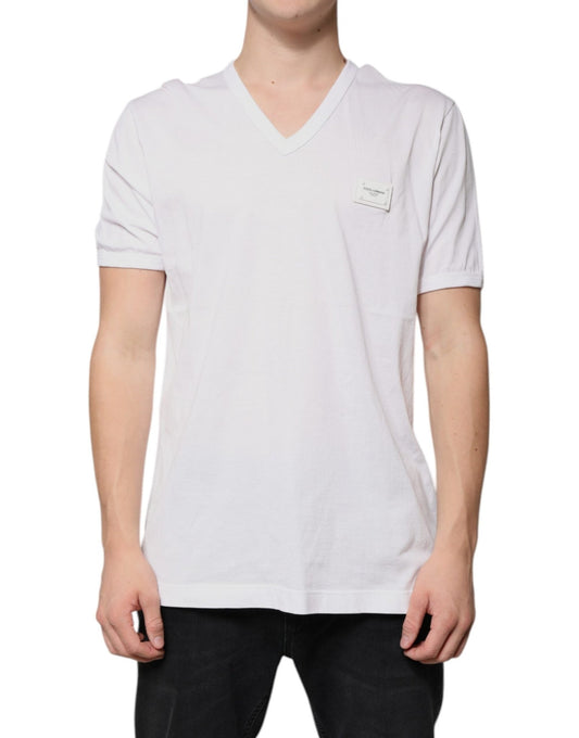 Dolce & Gabbana White Logo V - neck Short Sleeve T-shirt – IT56 | XXL par Dolce & Gabbana | Disponible sur Sandy Store ByNet
