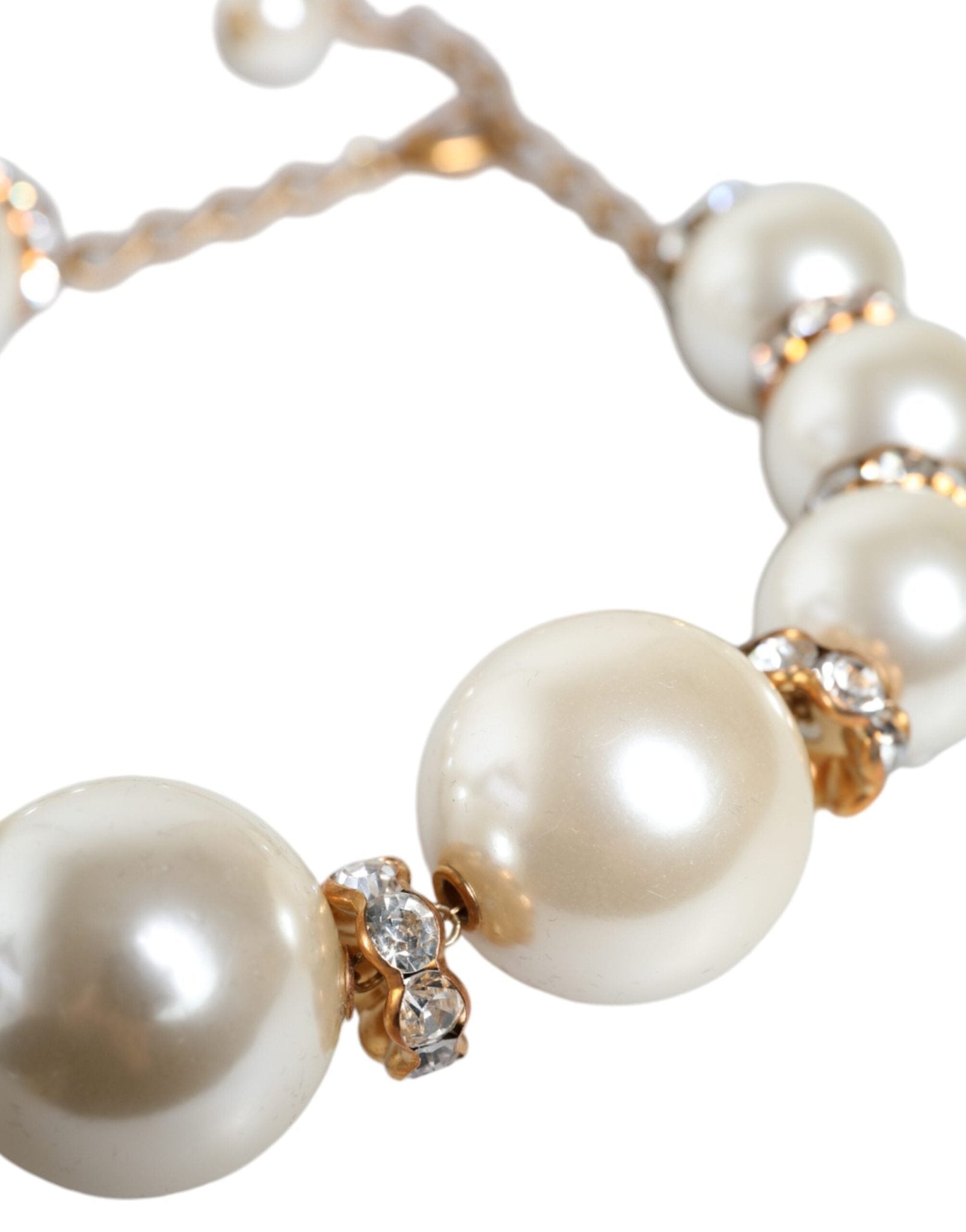 Dolce & Gabbana White Maxi Faux Pearl Beads Crystals Gold Chain Necklace - Sandy Store ByNet