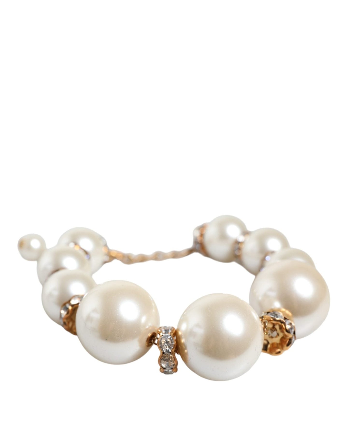 Dolce & Gabbana White Maxi Faux Pearl Beads Crystals Gold Chain Necklace - Sandy Store ByNet