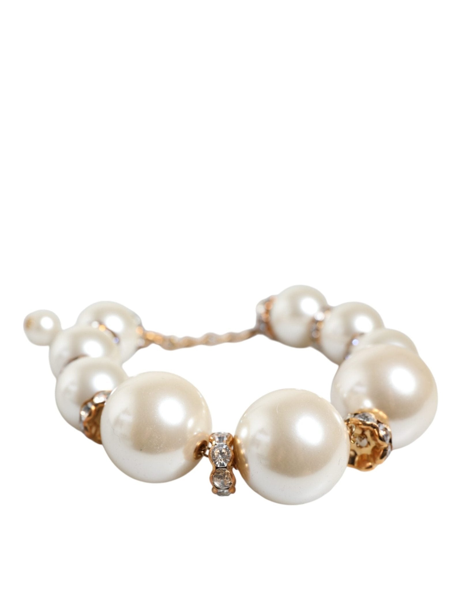 Dolce & Gabbana White Maxi Faux Pearl Beads Crystals Gold Chain Necklace - Sandy Store ByNet