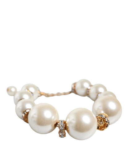 Dolce & Gabbana White Maxi Faux Pearl Beads Crystals Gold Chain Necklace - Sandy Store ByNet