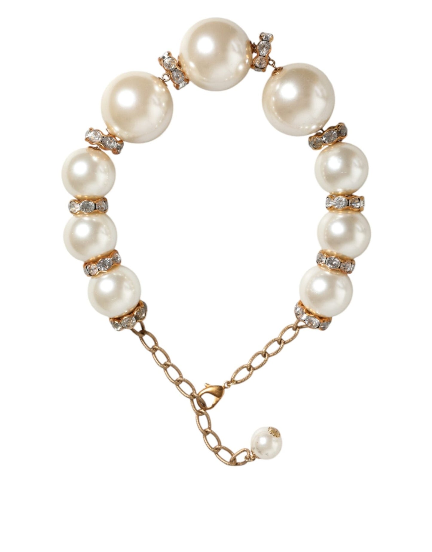 Dolce & Gabbana White Maxi Faux Pearl Beads Crystals Gold Chain Necklace - Sandy Store ByNet