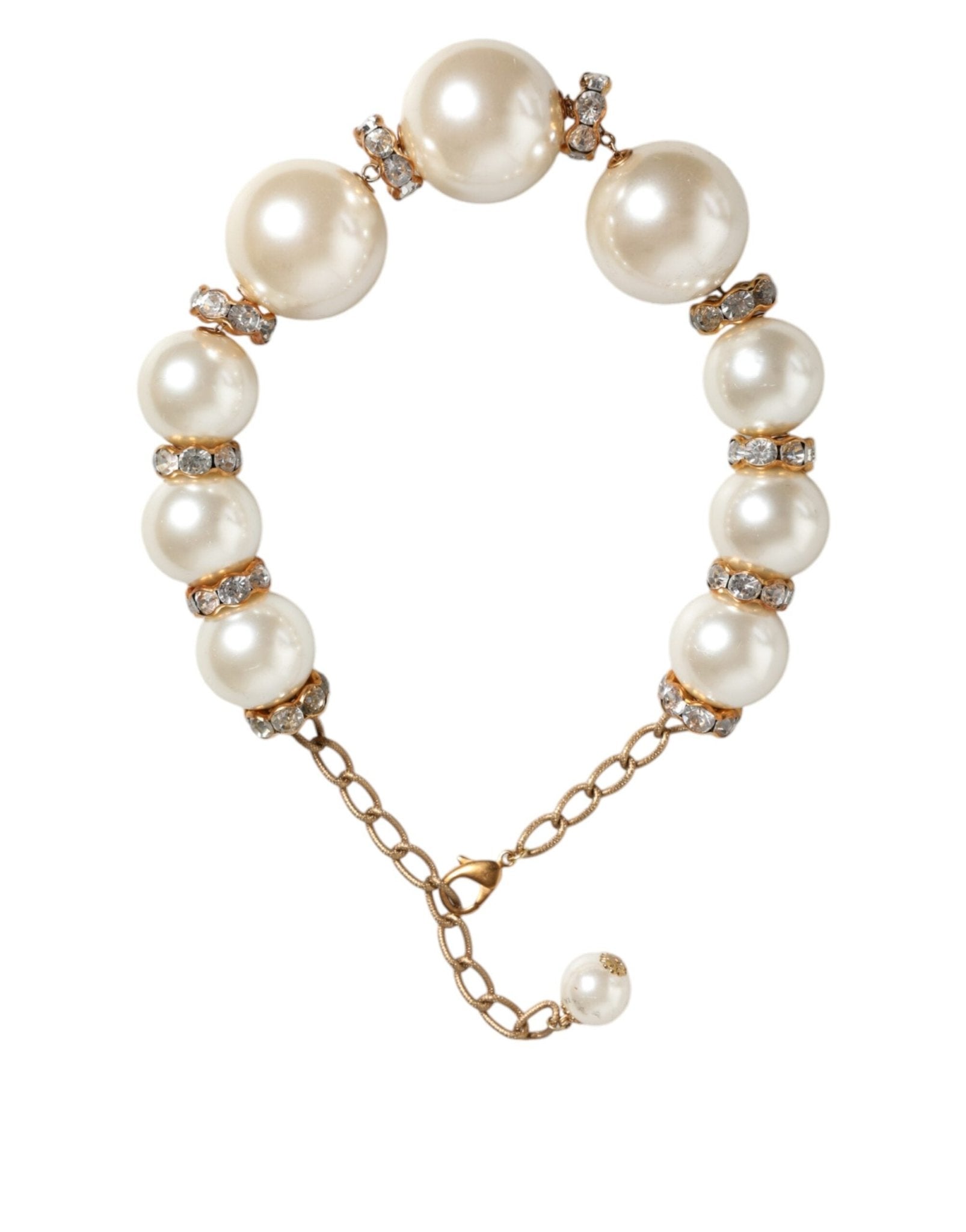 Dolce & Gabbana White Maxi Faux Pearl Beads Crystals Gold Chain Necklace - Sandy Store ByNet