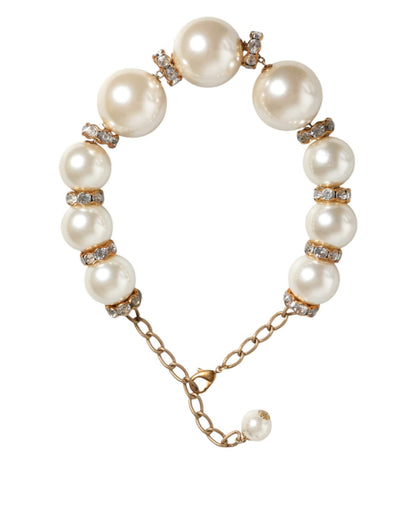 Dolce & Gabbana White Maxi Faux Pearl Beads Crystals Gold Chain Necklace - Sandy Store ByNet