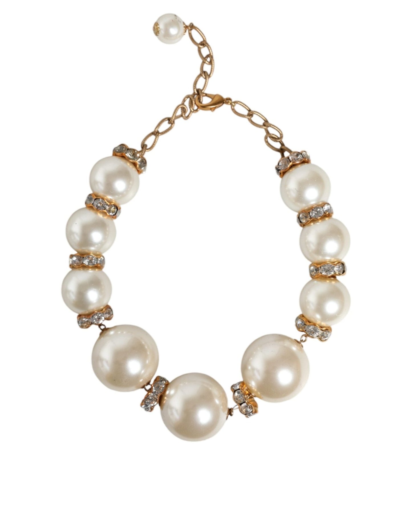 Dolce & Gabbana White Maxi Faux Pearl Beads Crystals Gold Chain Necklace - Sandy Store ByNet