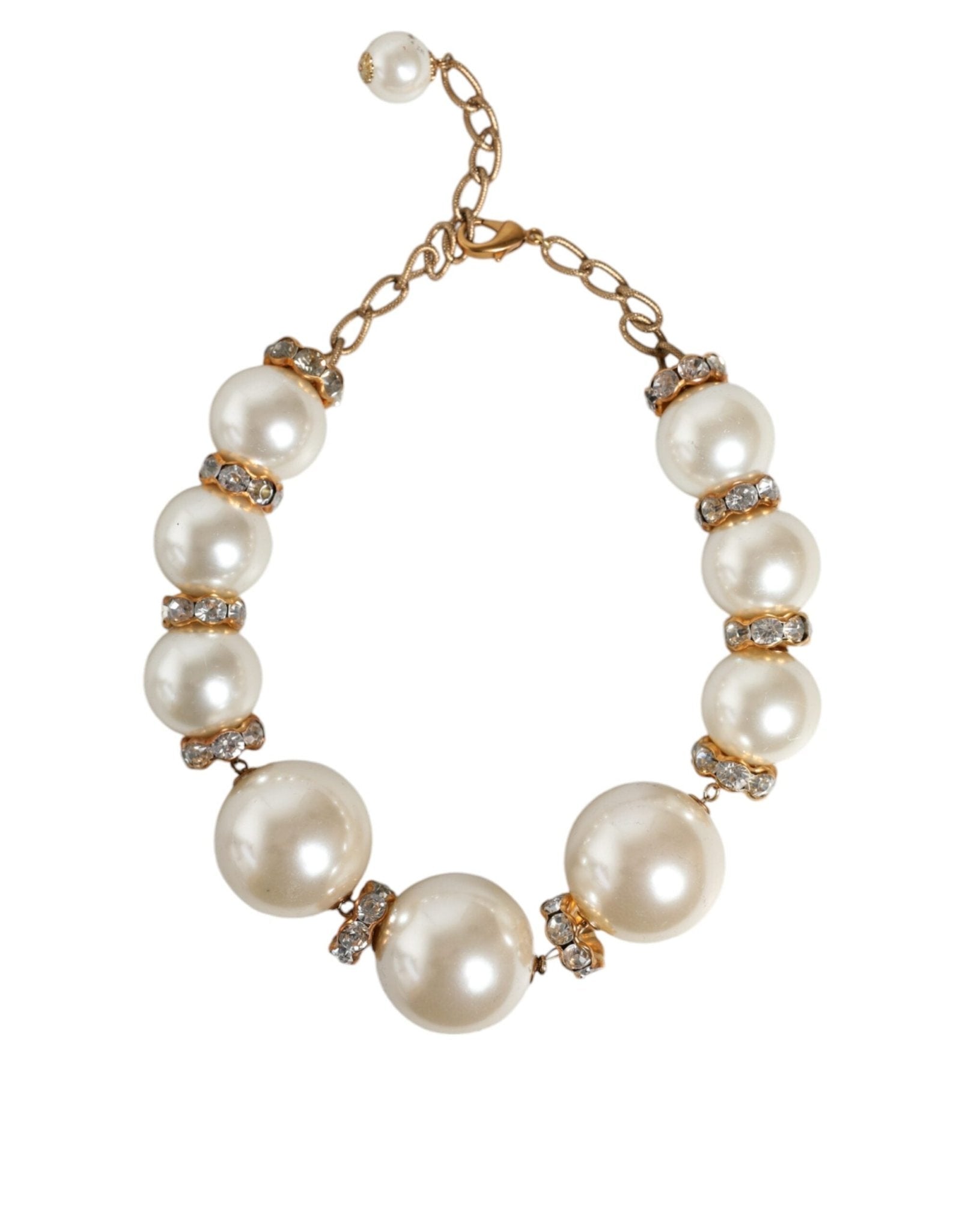 Dolce & Gabbana White Maxi Faux Pearl Beads Crystals Gold Chain Necklace - Sandy Store ByNet