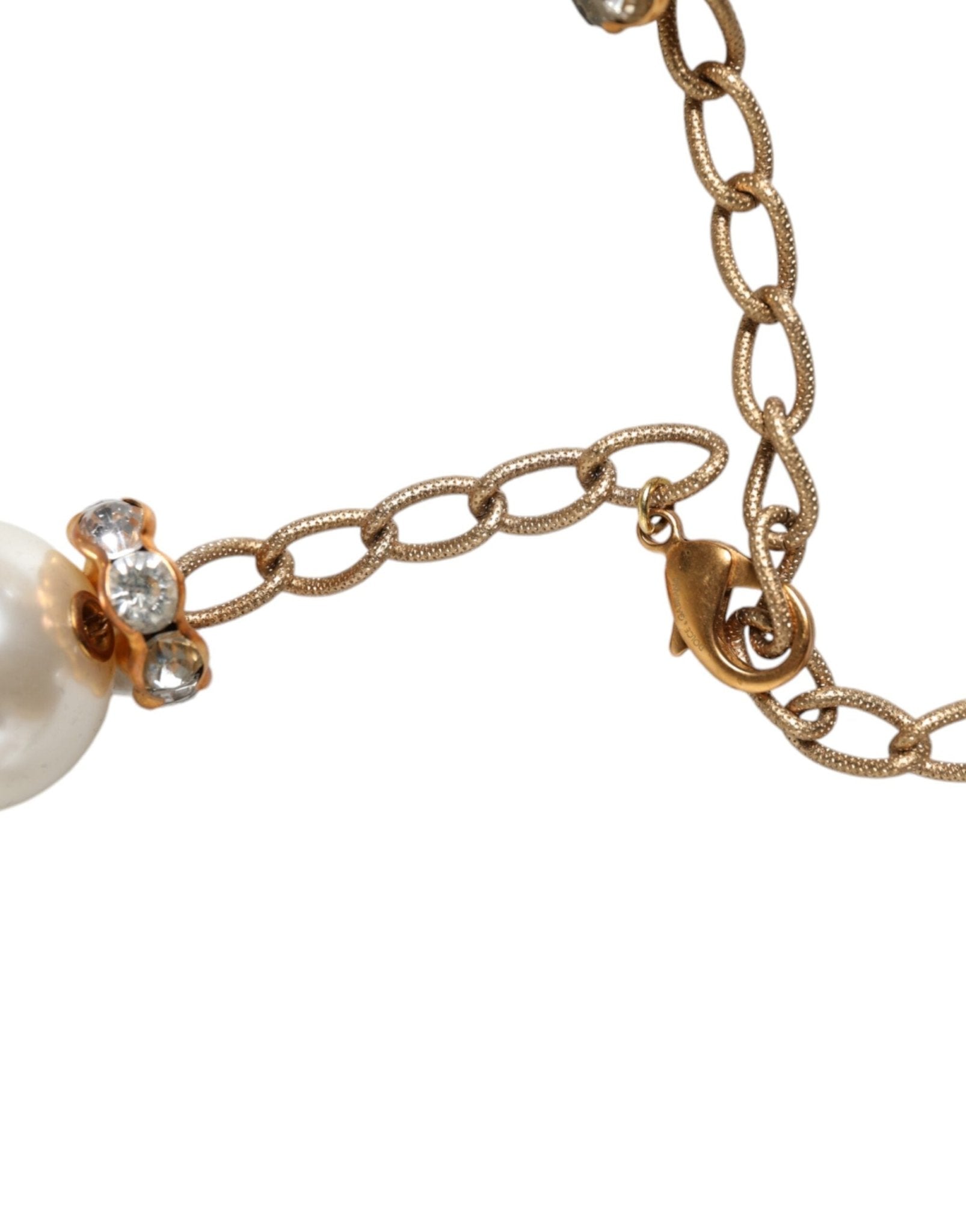 Dolce & Gabbana White Maxi Faux Pearl Beads Crystals Gold Chain Necklace - Sandy Store ByNet