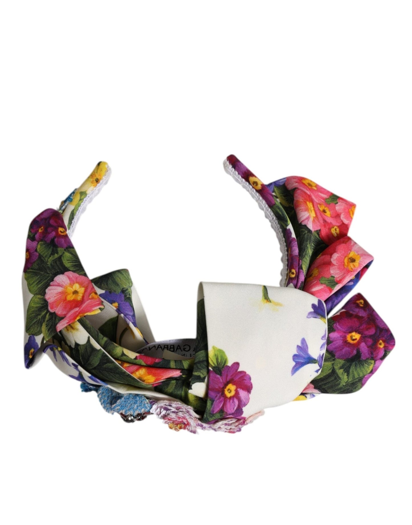 Dolce & Gabbana White Multicolor Floral Silk Bow Crystal Embellished Headband – par Dolce & Gabbana | Disponible sur Sandy Store ByNet