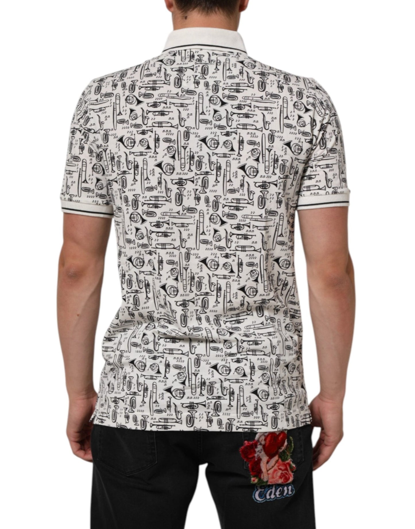 Dolce & Gabbana White Musical Print Collared Polo T-shirt – IT52 | XL par Dolce & Gabbana | Disponible sur Sandy Store ByNet
