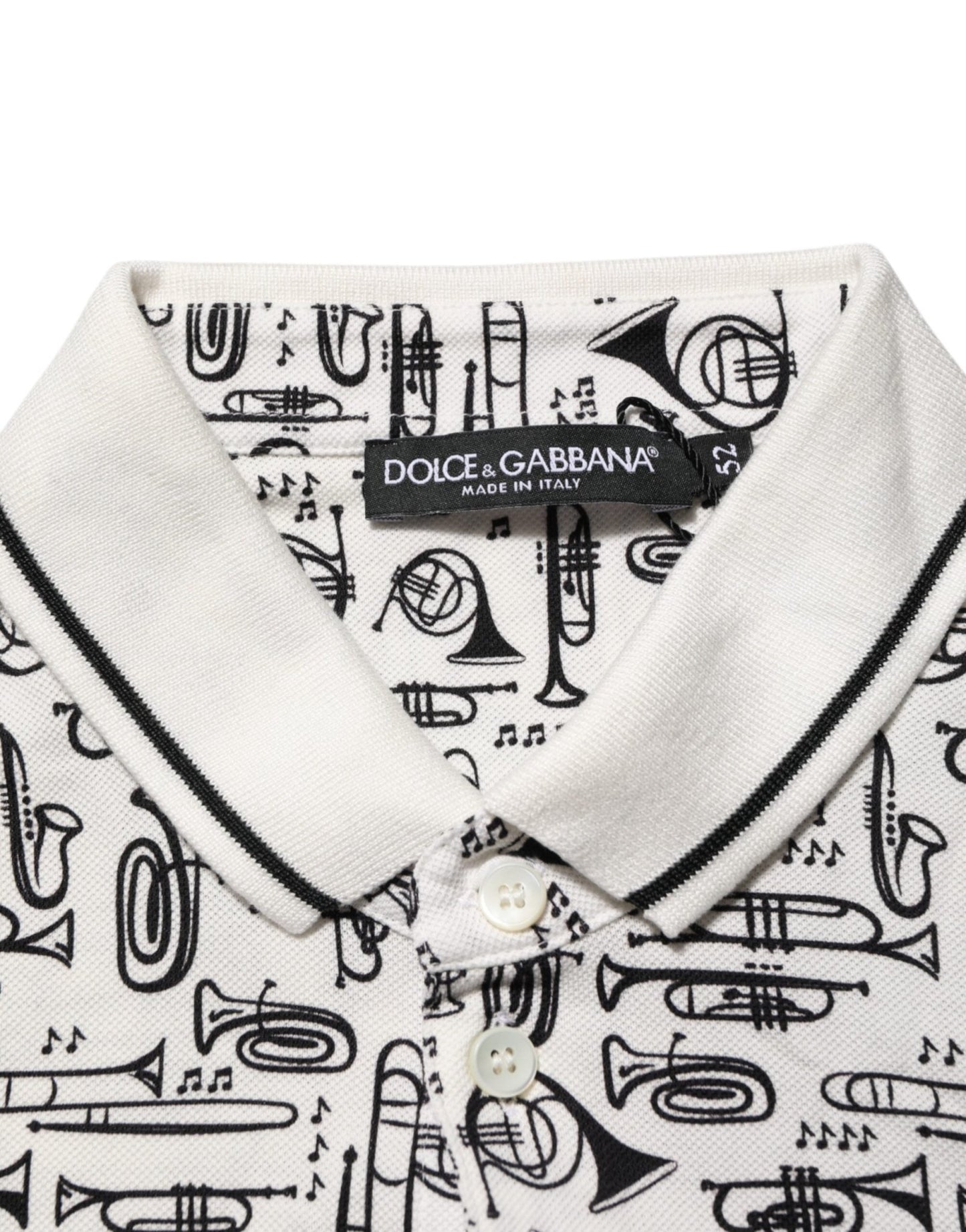 Dolce & Gabbana White Musical Print Collared Polo T-shirt – IT52 | XL par Dolce & Gabbana | Disponible sur Sandy Store ByNet