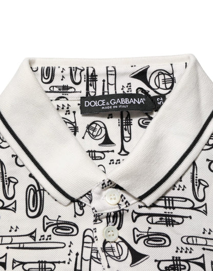Dolce & Gabbana White Musical Print Collared Polo T-shirt – IT52 | XL par Dolce & Gabbana | Disponible sur Sandy Store ByNet