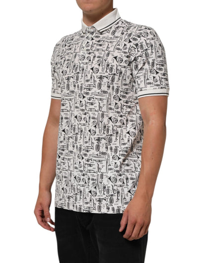 Dolce & Gabbana White Musical Print Collared Polo T-shirt – IT52 | XL par Dolce & Gabbana | Disponible sur Sandy Store ByNet