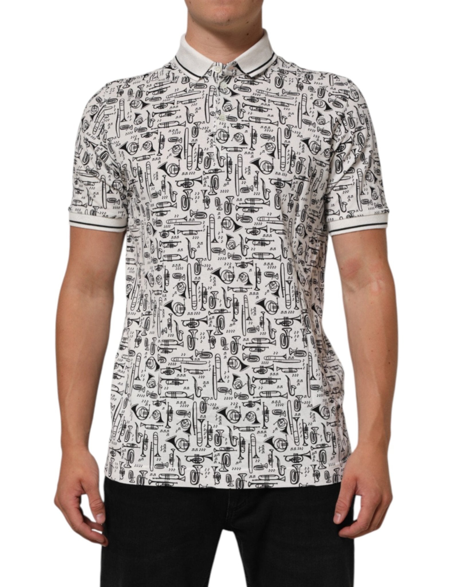 Dolce & Gabbana White Musical Print Collared Polo T-shirt – IT52 | XL par Dolce & Gabbana | Disponible sur Sandy Store ByNet