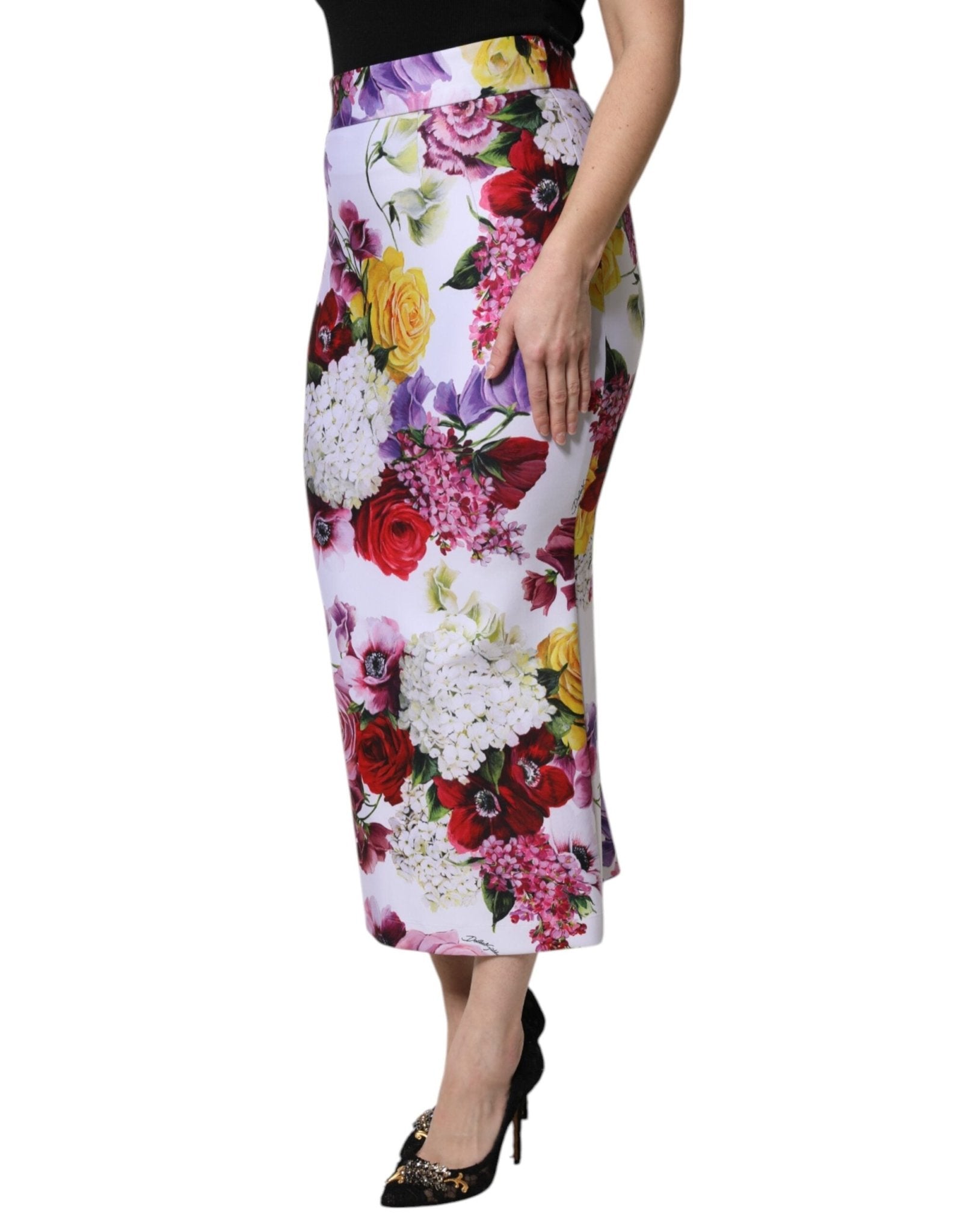 Dolce & Gabbana White Nylon Floral Pencil Cut Midi Skirt - Sandy Store ByNet