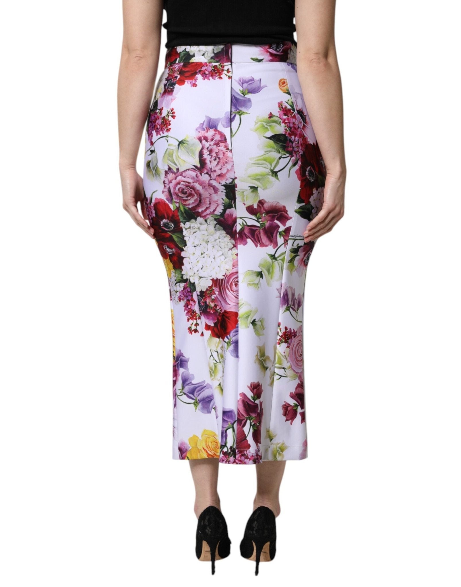 Dolce & Gabbana White Nylon Floral Pencil Cut Midi Skirt - Sandy Store ByNet