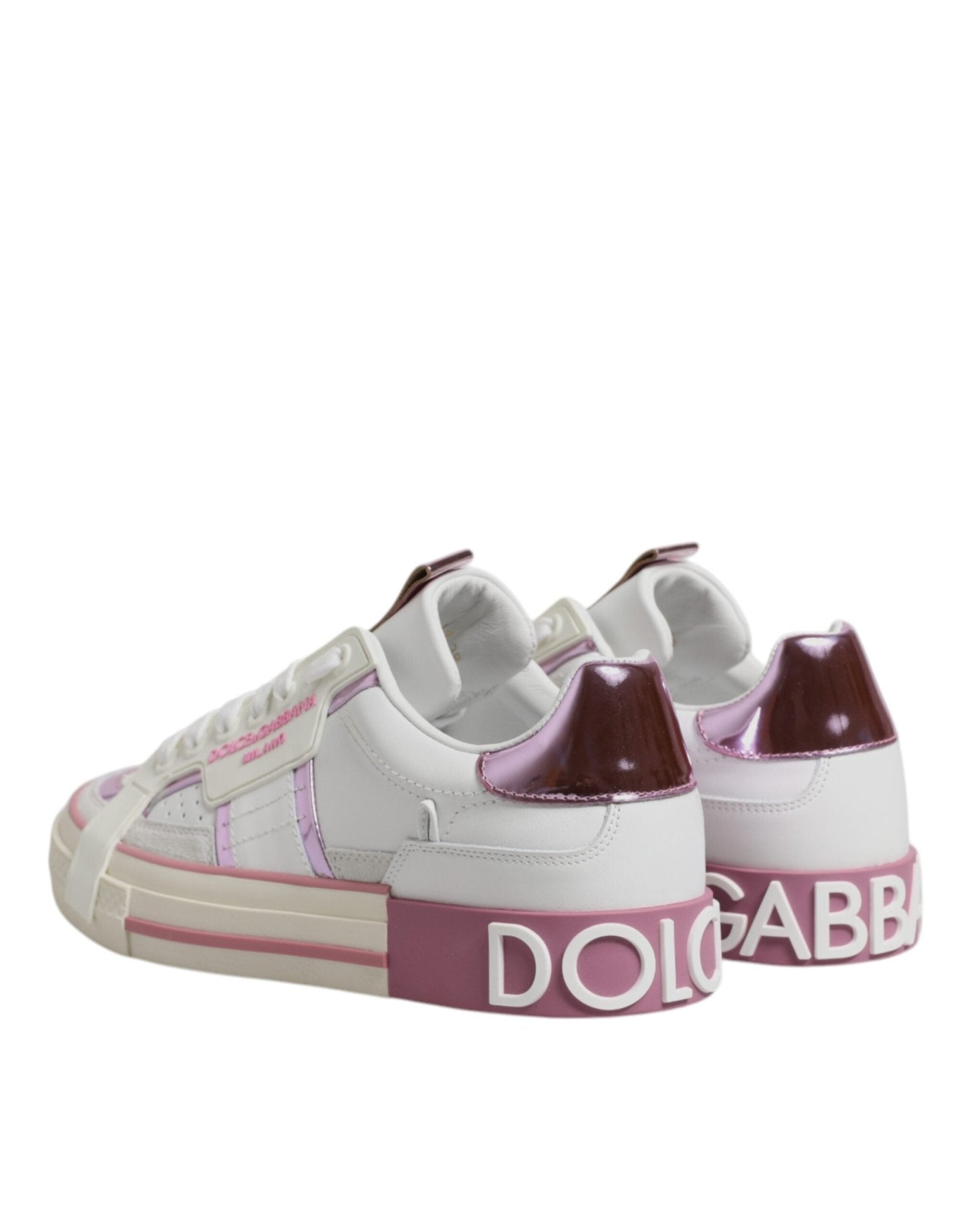 Dolce & Gabbana White Pink Leather Low Top Sneakers Shoes - Sandy Store ByNet