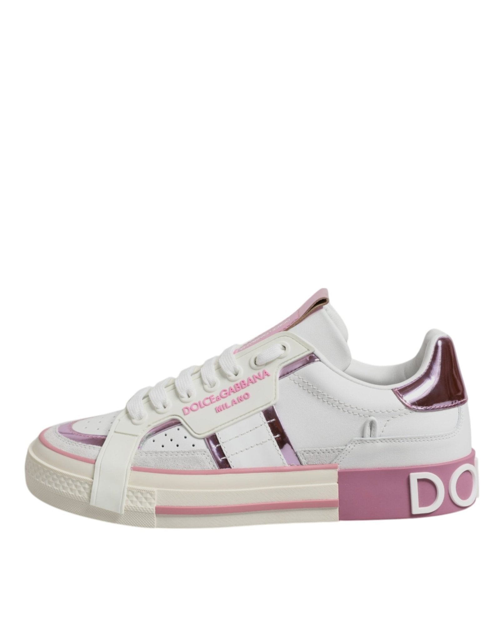 Dolce & Gabbana White Pink Leather Low Top Sneakers Shoes - Sandy Store ByNet