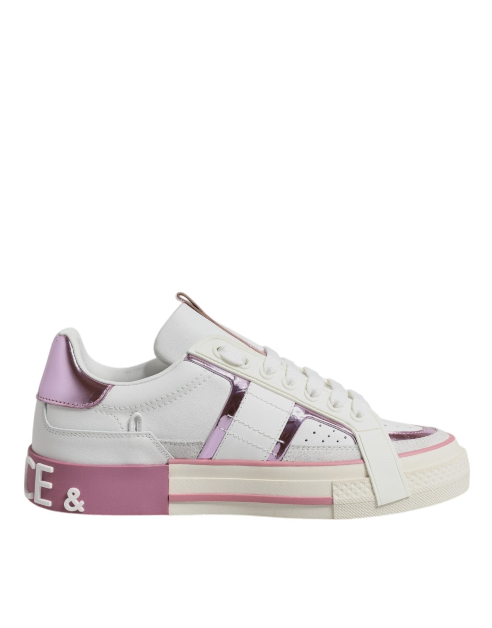 Dolce & Gabbana White Pink Leather Low Top Sneakers Shoes - Sandy Store ByNet