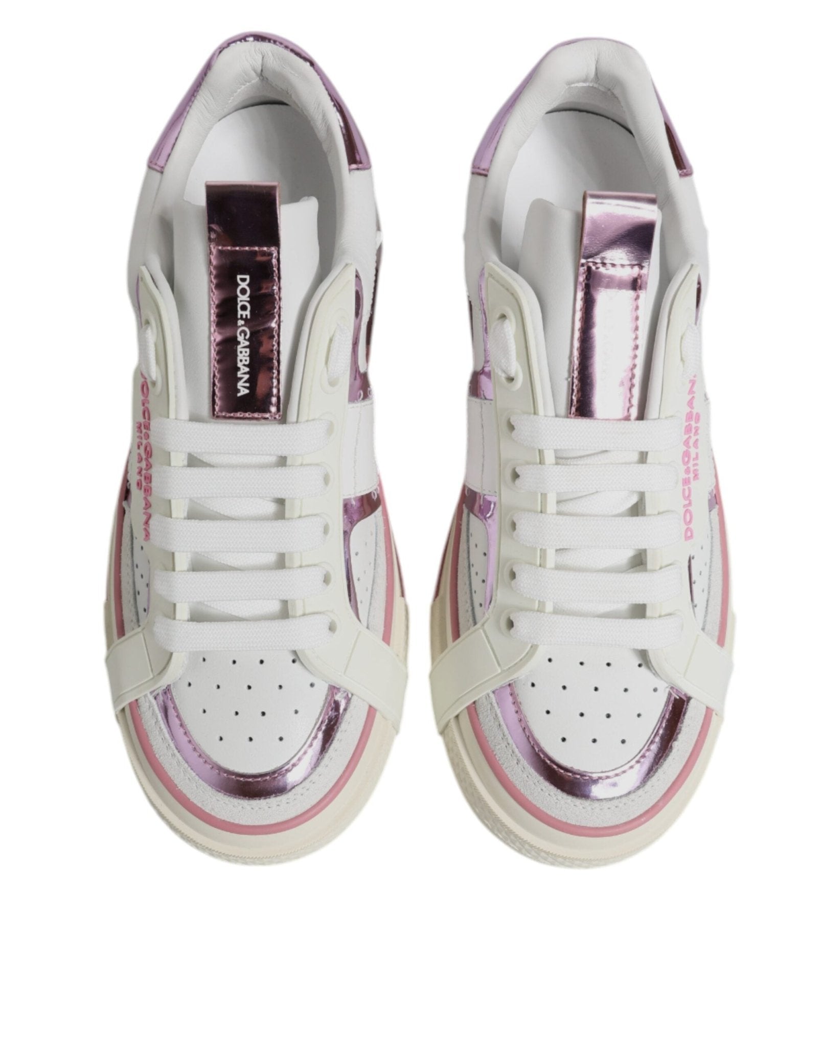 Dolce & Gabbana White Pink Leather Low Top Sneakers Shoes - Sandy Store ByNet