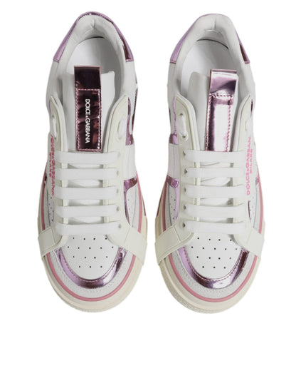 Dolce & Gabbana White Pink Leather Low Top Sneakers Shoes - Sandy Store ByNet
