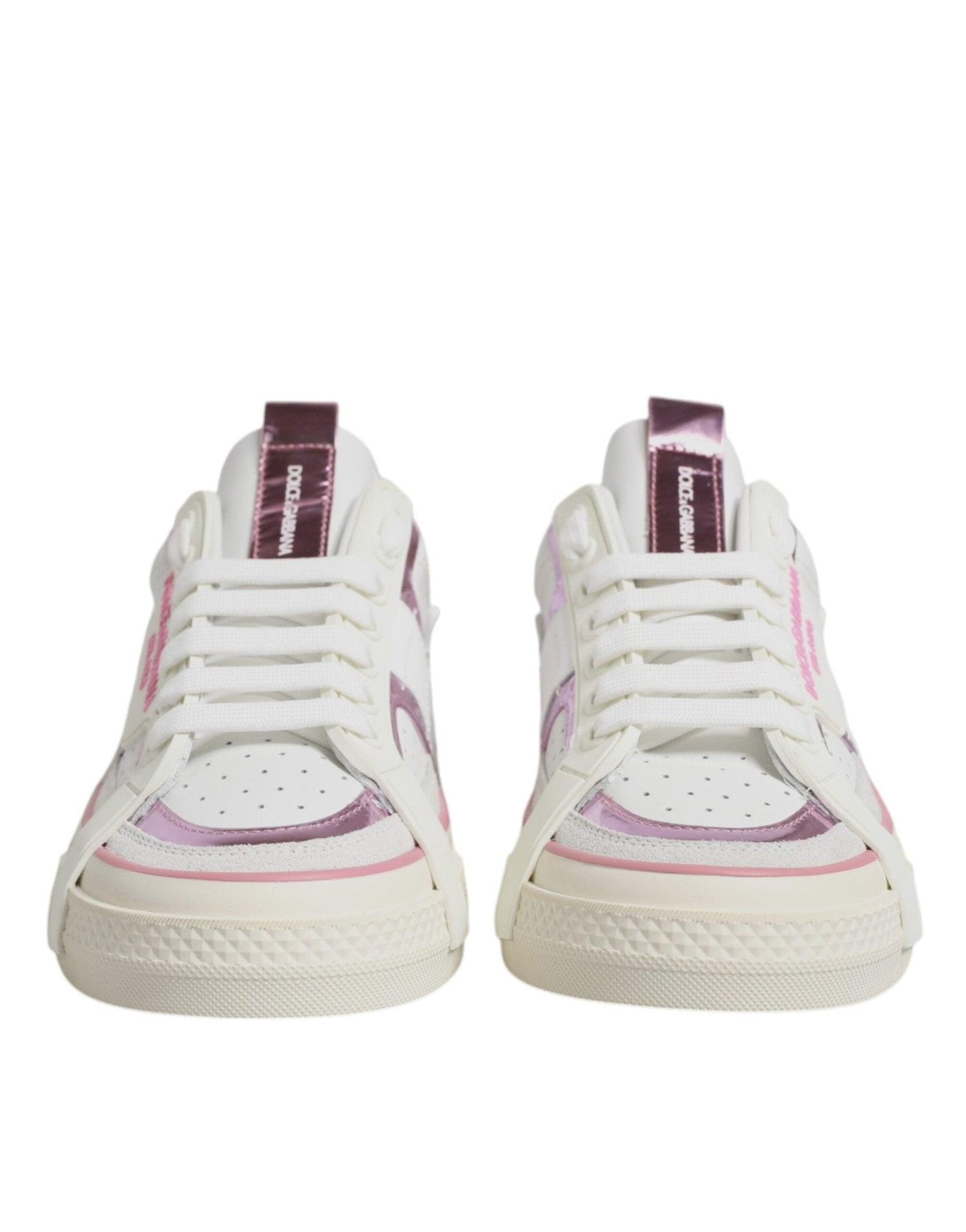 Dolce & Gabbana White Pink Leather Low Top Sneakers Shoes - Sandy Store ByNet