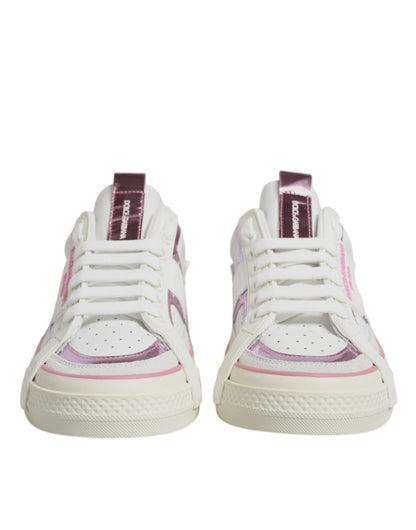 Dolce & Gabbana White Pink Leather Low Top Sneakers Shoes - Sandy Store ByNet