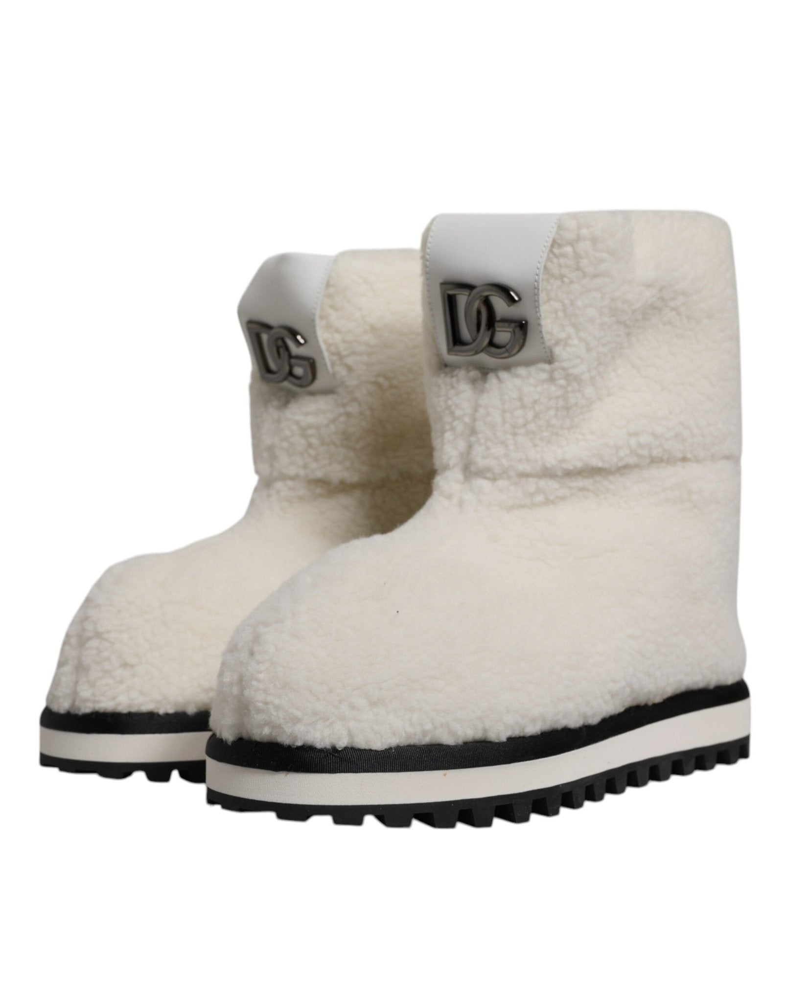 Dolce & Gabbana White Plush Logo Padded Mid Calf Boots Shoes - Sandy Store ByNet