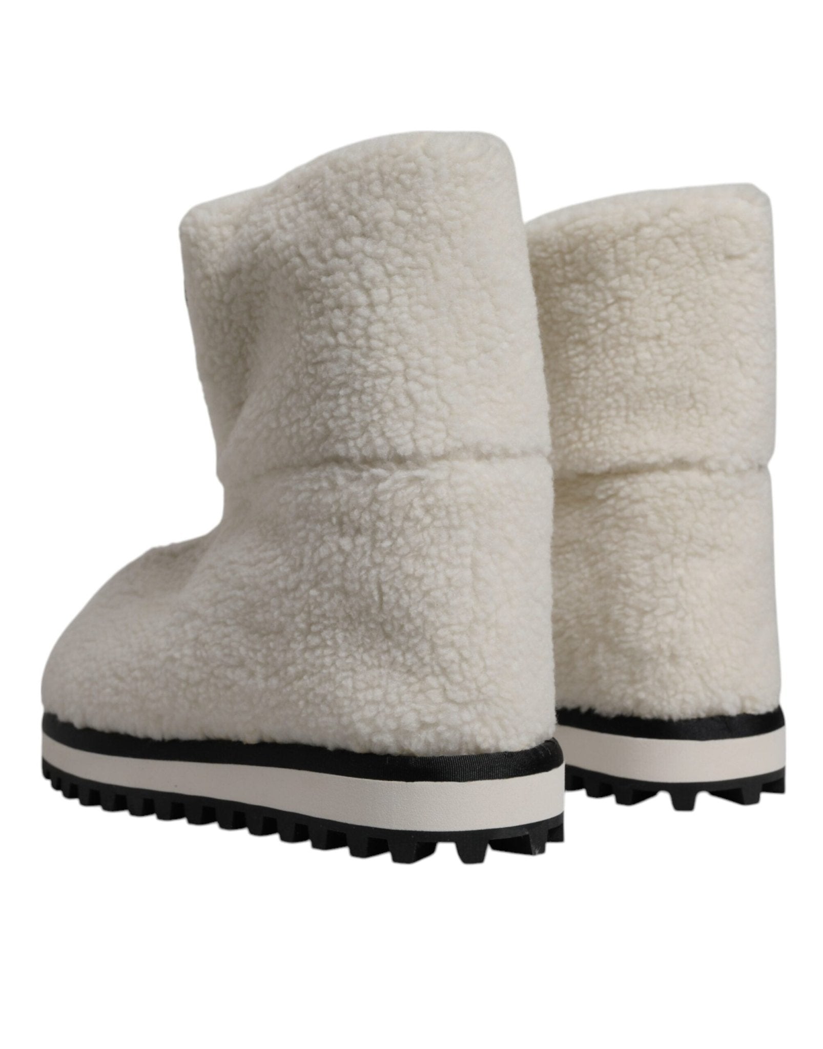 Dolce & Gabbana White Plush Logo Padded Mid Calf Boots Shoes - Sandy Store ByNet
