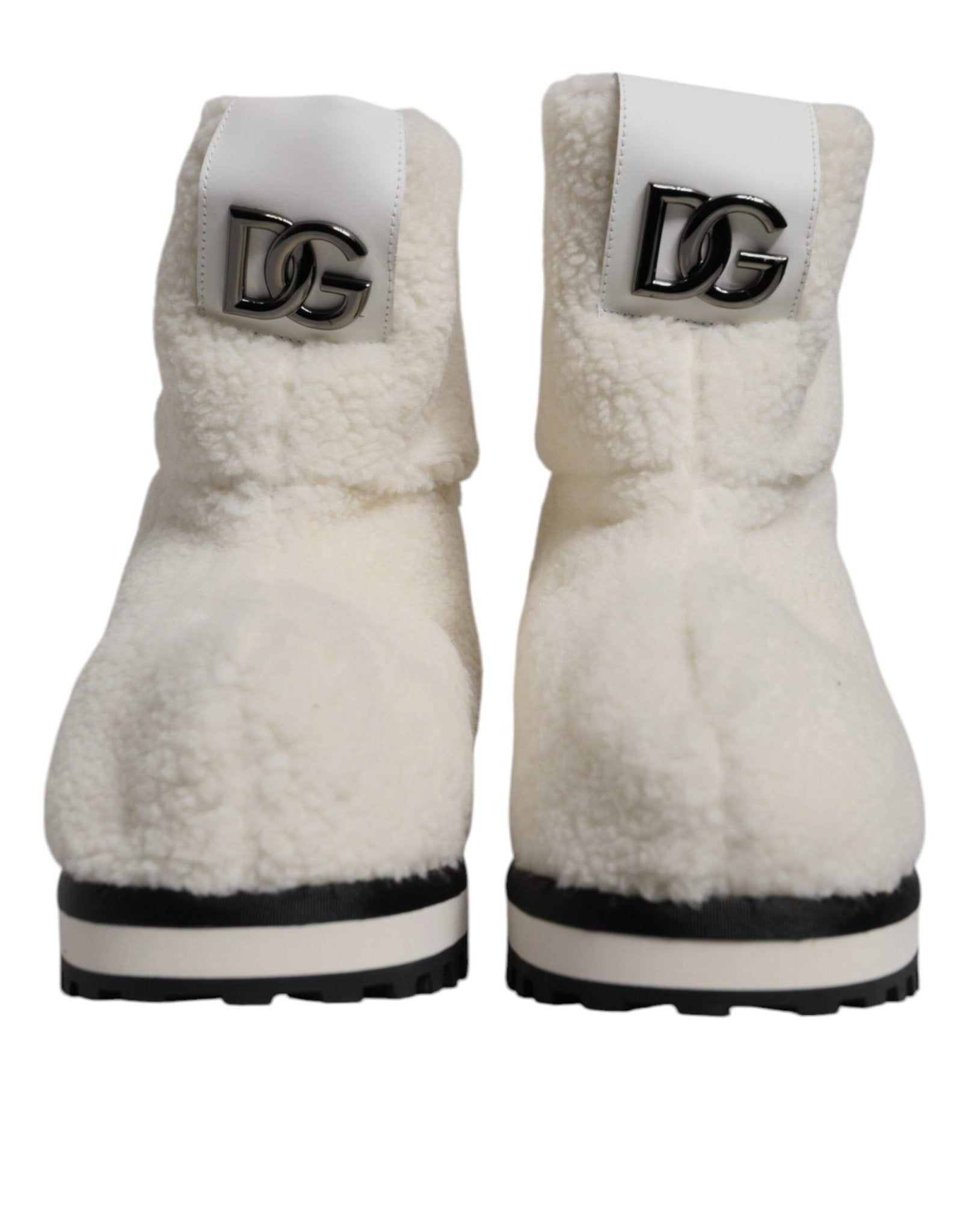 Dolce & Gabbana White Plush Logo Padded Mid Calf Boots Shoes - Sandy Store ByNet