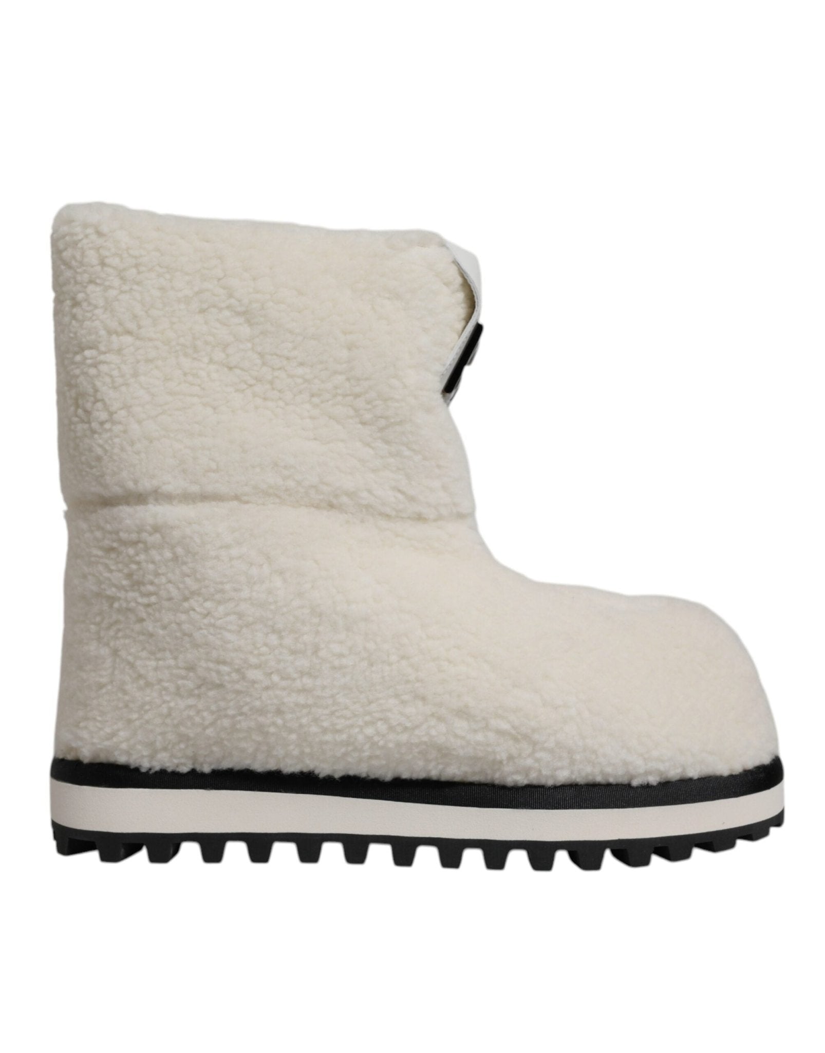 Dolce & Gabbana White Plush Logo Padded Mid Calf Boots Shoes - Sandy Store ByNet