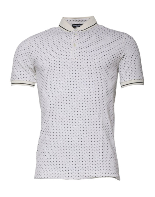 Dolce & Gabbana White Polka Dot Cotton Collared Polo T-shirt – IT44 | XS par Dolce & Gabbana | Disponible sur Sandy Store ByNet
