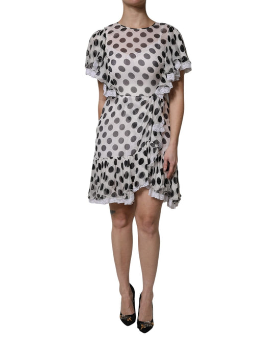 Dolce & Gabbana White Polka Dotted Silk Blend A - line Dress – IT36 | XS par Dolce & Gabbana | Disponible sur Sandy Store ByNet