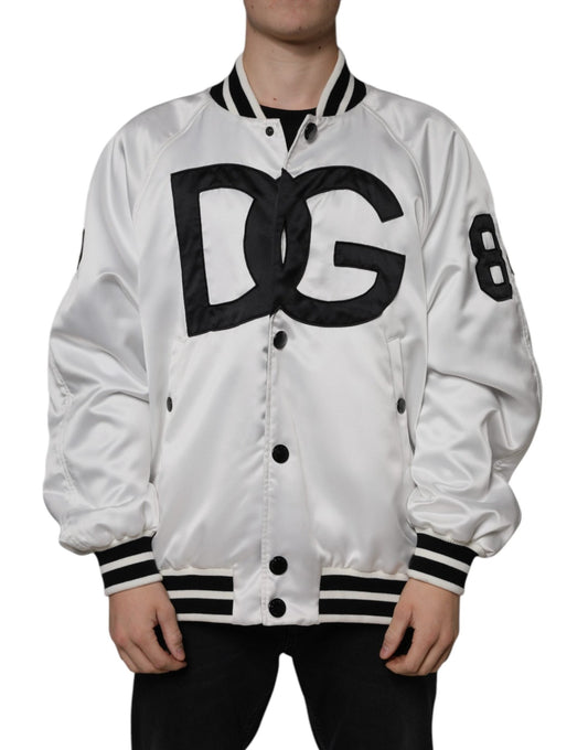 Dolce & Gabbana White Polyester Logo Full Zip Bomber Jacket – IT50 | L par Dolce & Gabbana | Disponible sur Sandy Store ByNet
