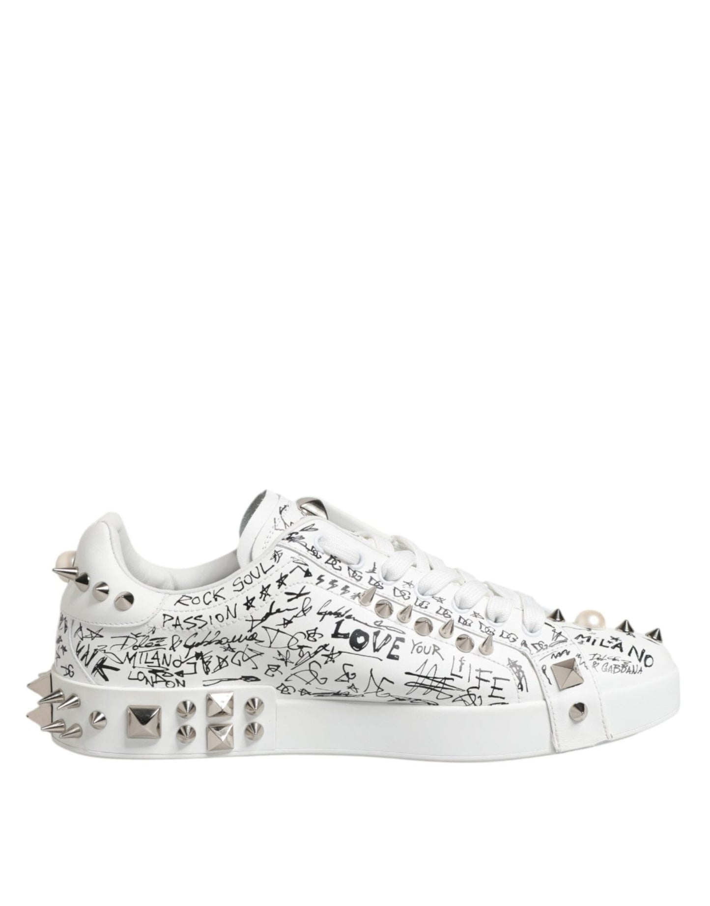 Dolce & Gabbana White Portofino Studded Men Sneakers Shoes – EU41.5/US8.5 par Dolce & Gabbana | Disponible sur Sandy Store ByNet