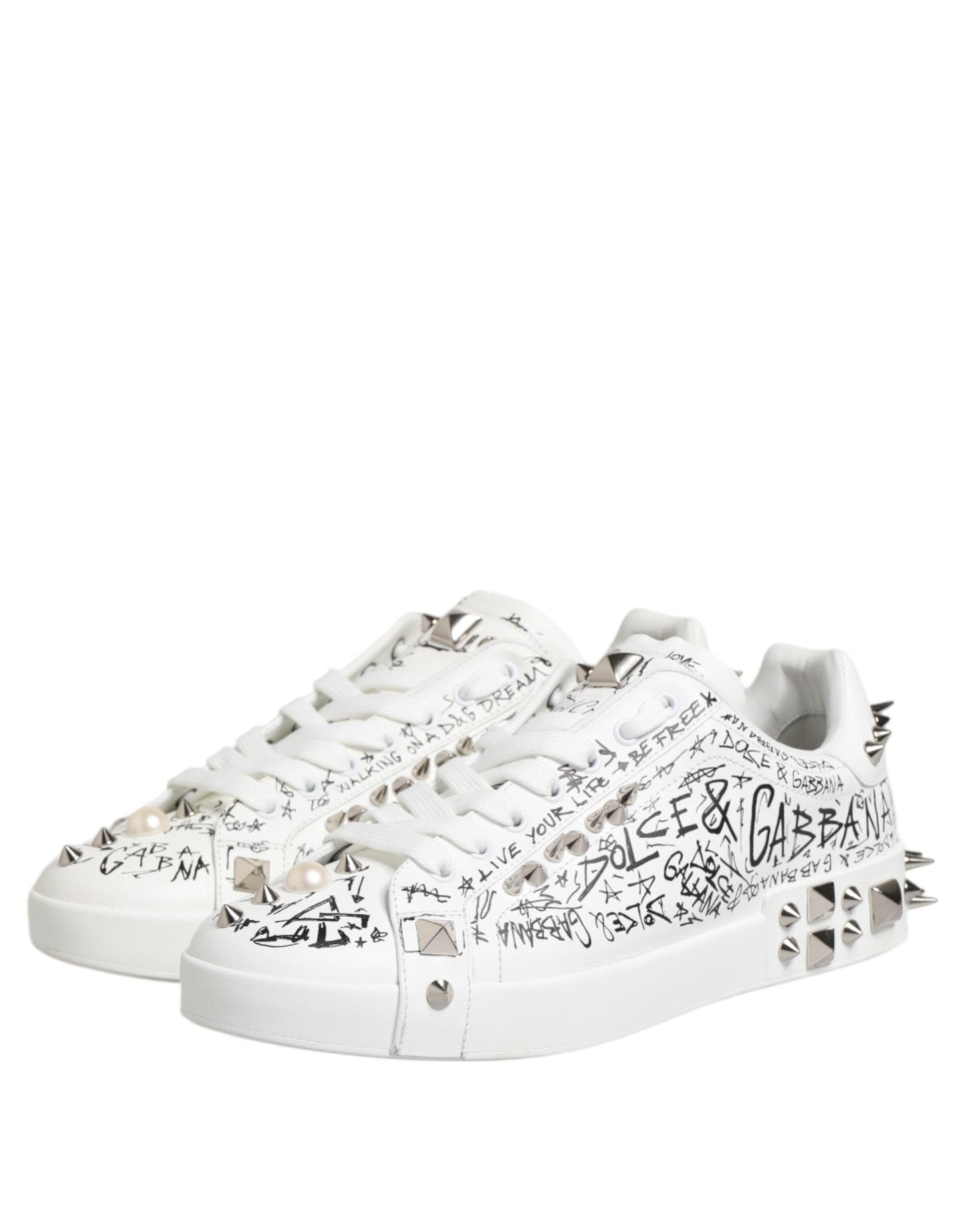 Dolce & Gabbana White Portofino Studded Men Sneakers Shoes – EU41.5/US8.5 par Dolce & Gabbana | Disponible sur Sandy Store ByNet