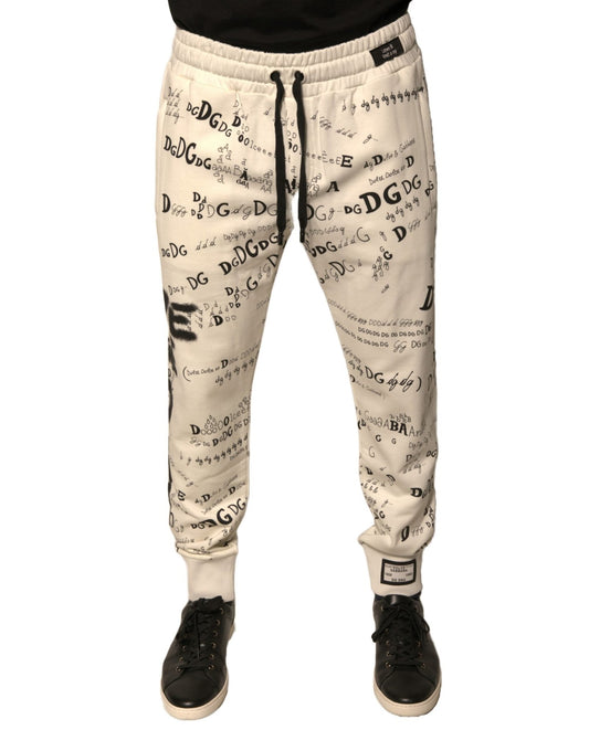 Dolce & Gabbana White Printed Cotton Jogger Sweatpants Pants – IT44 | XS par Dolce & Gabbana | Disponible sur Sandy Store ByNet