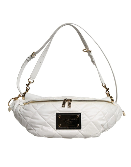 Dolce & Gabbana White Quilted Logo Plaque Belt Waist Fanny Pack Bag - Sandy Store ByNet