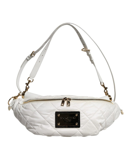 Dolce & Gabbana White Quilted Logo Plaque Belt Waist Fanny Pack Bag - Sandy Store ByNet