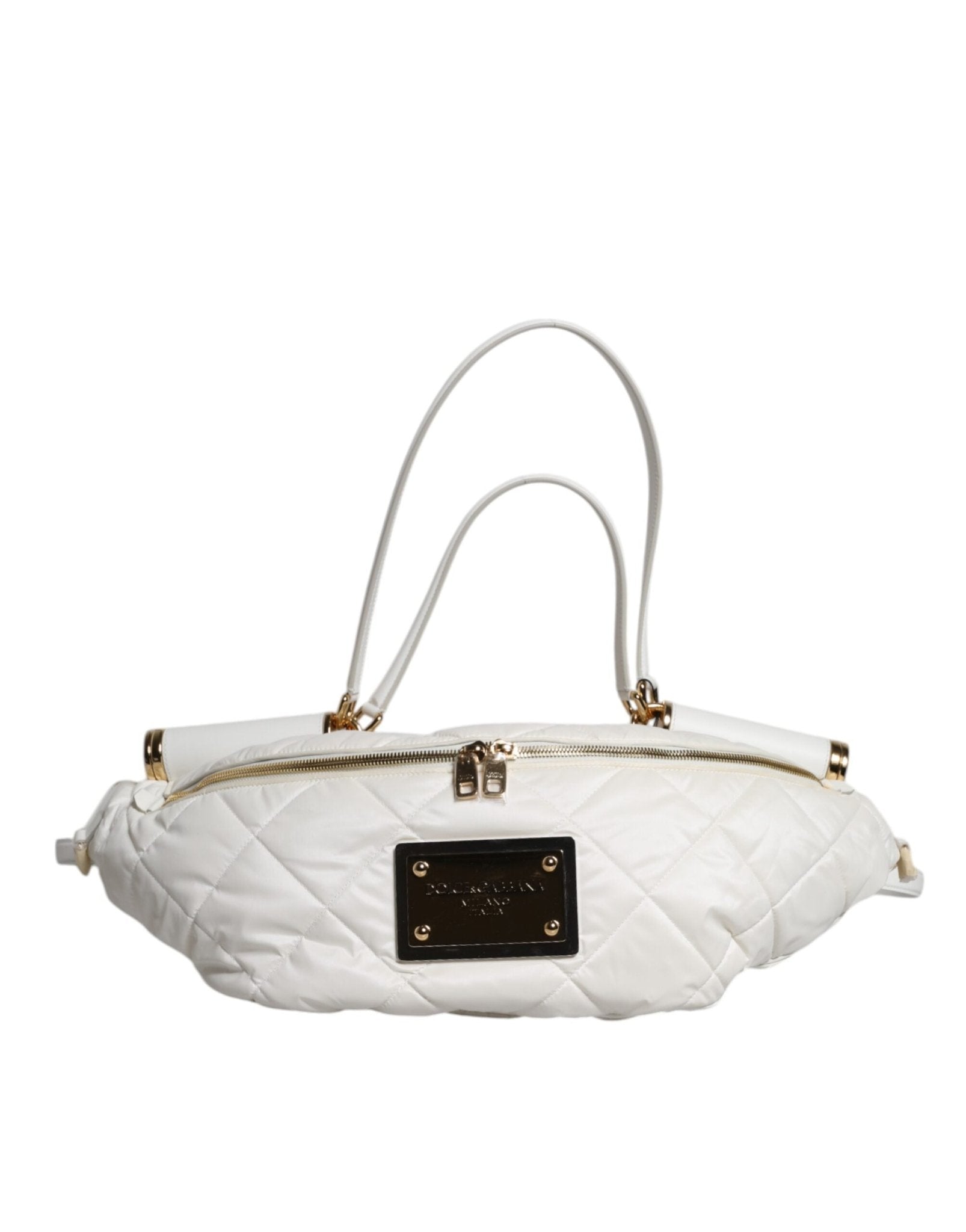 Dolce & Gabbana White Quilted Logo Plaque Belt Waist Fanny Pack Bag - Sandy Store ByNet