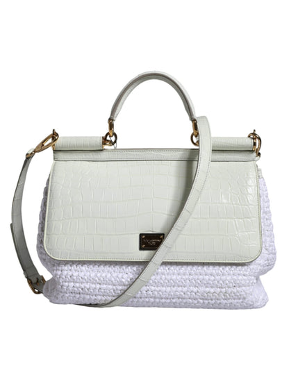Dolce & Gabbana White Rafia Leather SICILY Crossbody Bag - Sandy Store ByNet