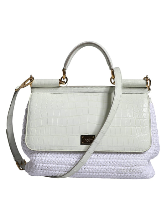 Dolce & Gabbana White Rafia Leather SICILY Crossbody Bag - Sandy Store ByNet