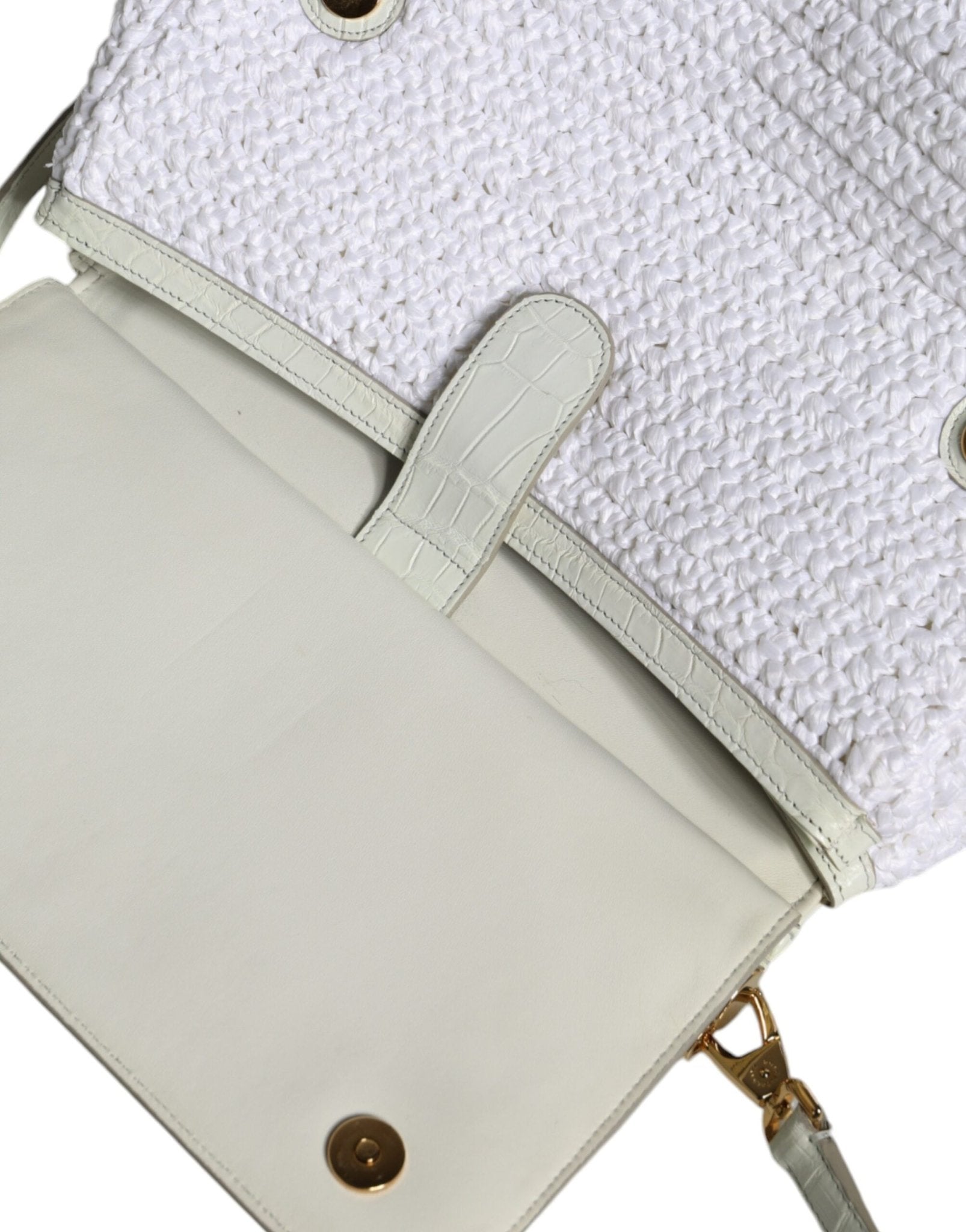 Dolce & Gabbana White Rafia Leather SICILY Crossbody Bag - Sandy Store ByNet
