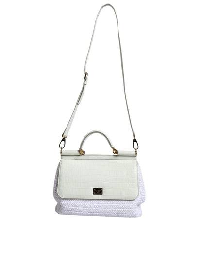 Dolce & Gabbana White Rafia Leather SICILY Crossbody Bag - Sandy Store ByNet