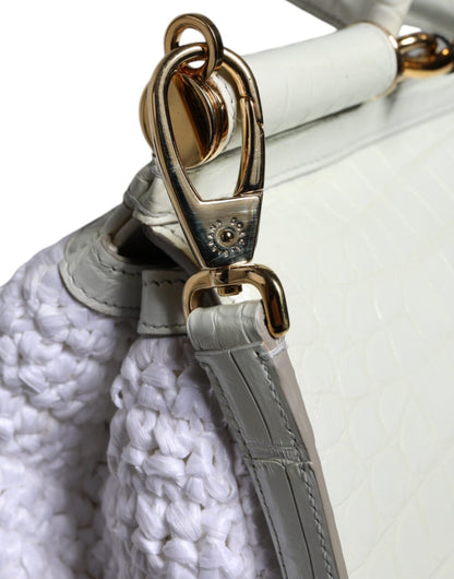 Dolce & Gabbana White Rafia Leather SICILY Crossbody Bag - Sandy Store ByNet