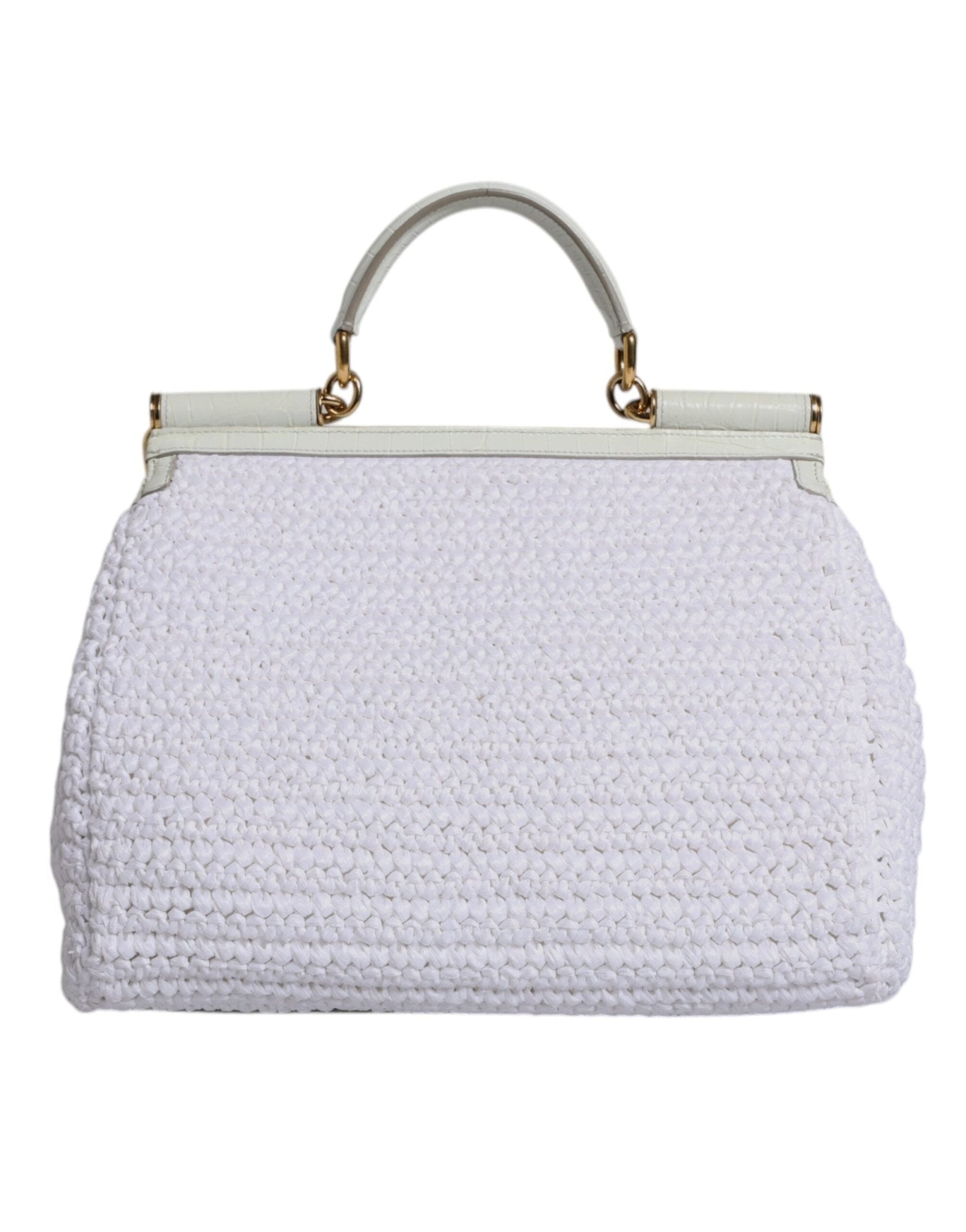 Dolce & Gabbana White Rafia Leather Top Handle Crossbody Bag - Sandy Store ByNet