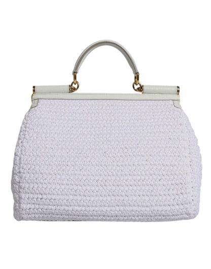 Dolce & Gabbana White Rafia Leather Top Handle Crossbody Bag - Sandy Store ByNet