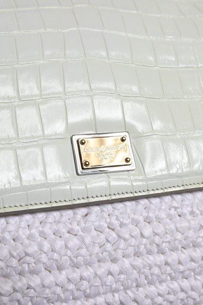 Dolce & Gabbana White Rafia Leather Top Handle Crossbody Bag - Sandy Store ByNet