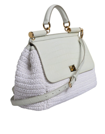 Dolce & Gabbana White Rafia Leather Top Handle Crossbody Bag - Sandy Store ByNet