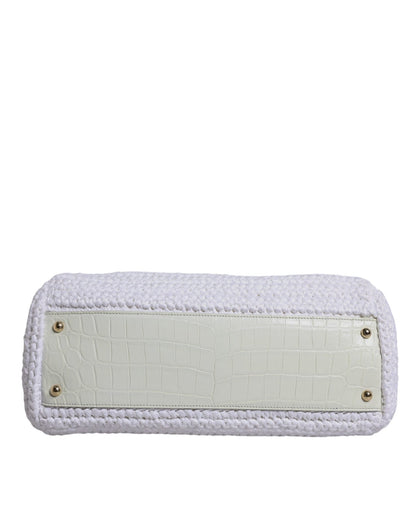 Dolce & Gabbana White Rafia Leather Top Handle Crossbody Bag - Sandy Store ByNet