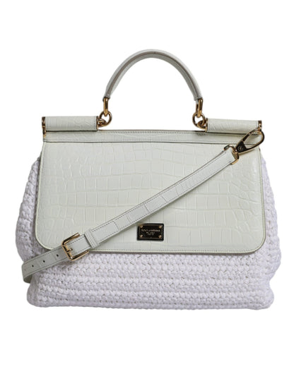 Dolce & Gabbana White Rafia Leather Top Handle Crossbody Bag - Sandy Store ByNet